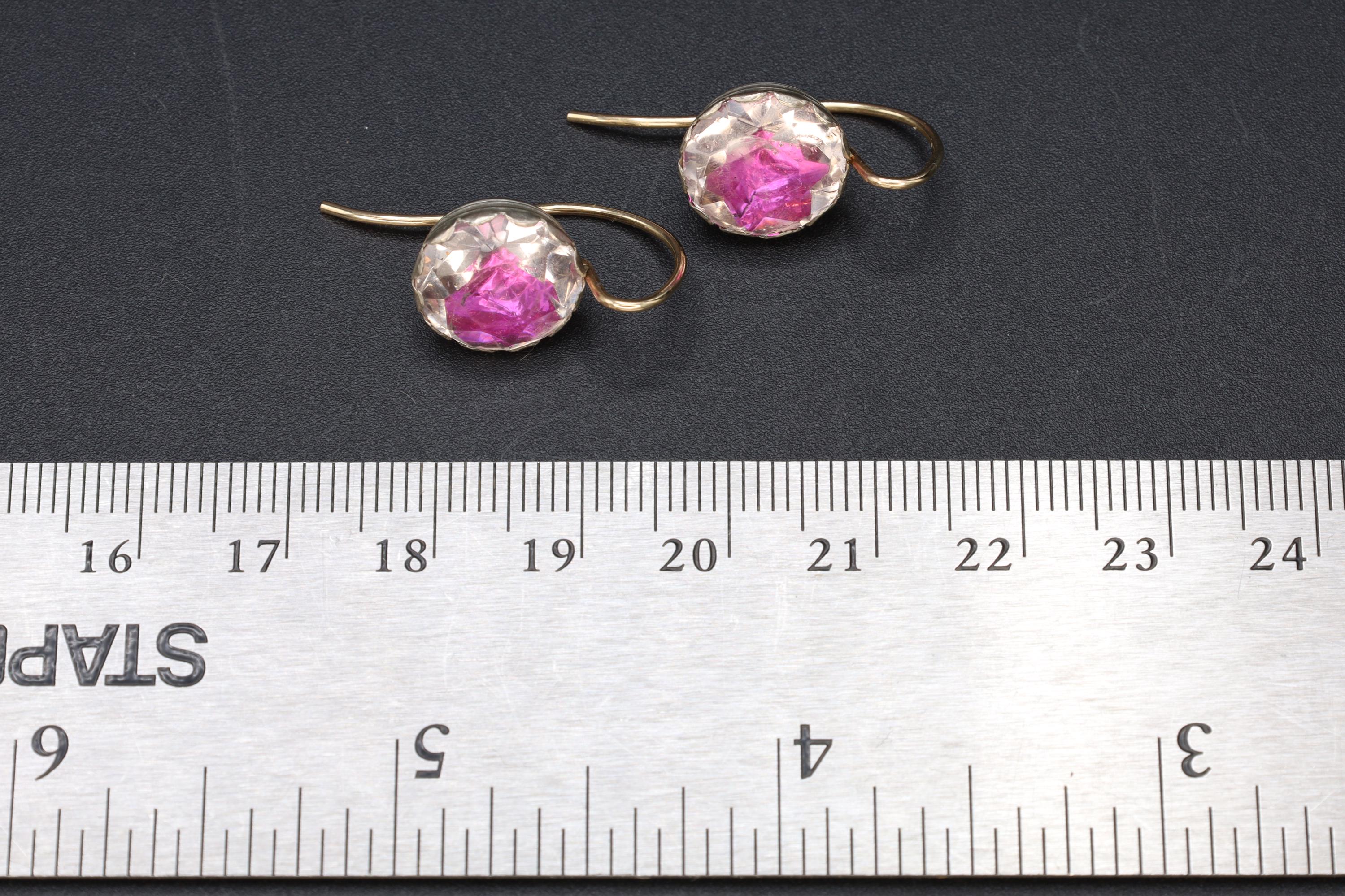 Georgian England Jewelry, Antique 1800s To 1820s Georgian Amethyst Paste Earrings On Fine Sterling Settings And 18kt Gold Wires