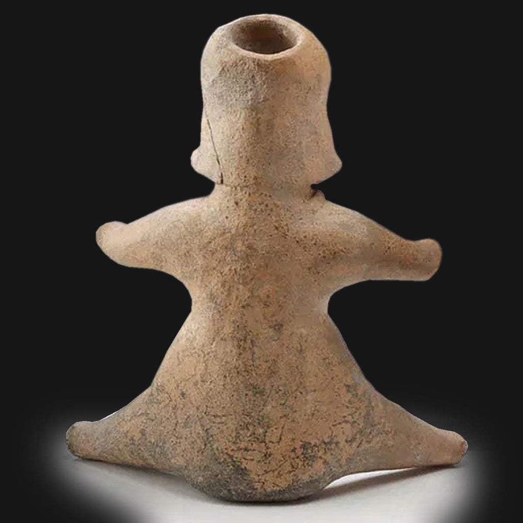 Ancient Pre-Columbian, West Mexican Artwork. Colima Ceramic Shaft Tomb Sitting Figure, Full Body Female Statuette Ca 300 BCE, Antiquities