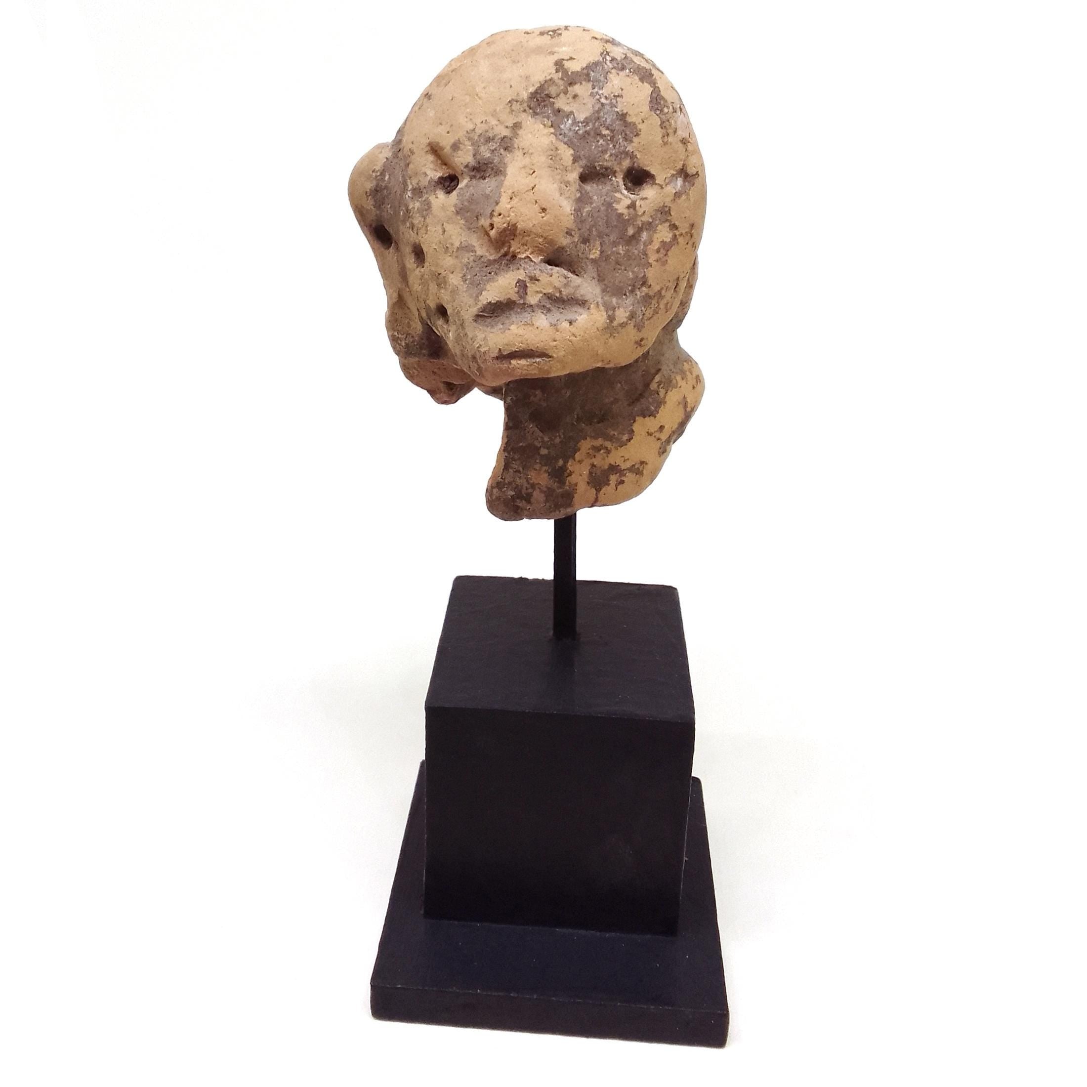 Ancient Huastec Head Figure, Circa 300 AD Panuco River Area Style, Veracruz Pre-Columbian Ceramic Idol Figure Head, PreHispanic Mexico