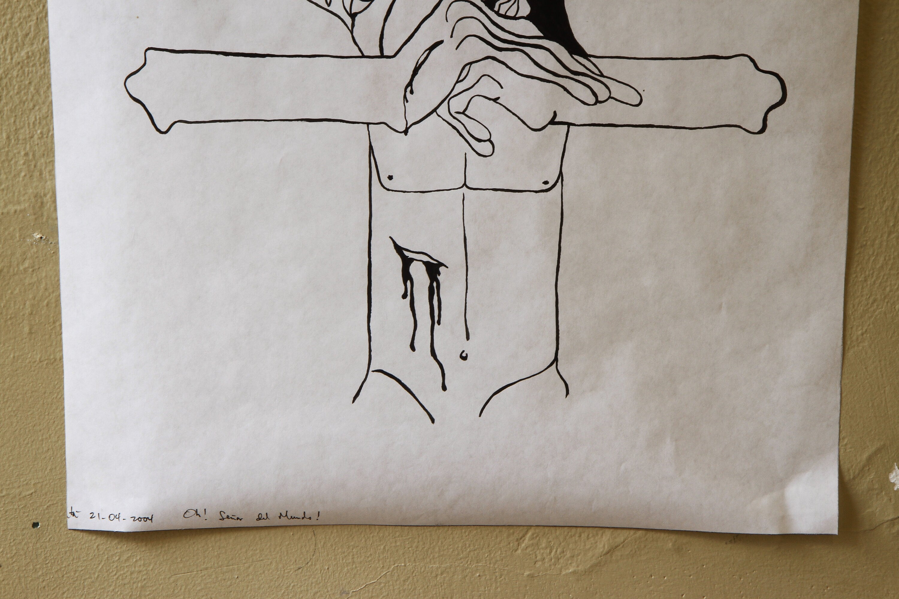 Vir Dolorum, Man Of Sorrows, Black and White Art, Simple Minimalist Lineal Drawings, Acrylic And Pencil Painting, Contemporary Latin Art
