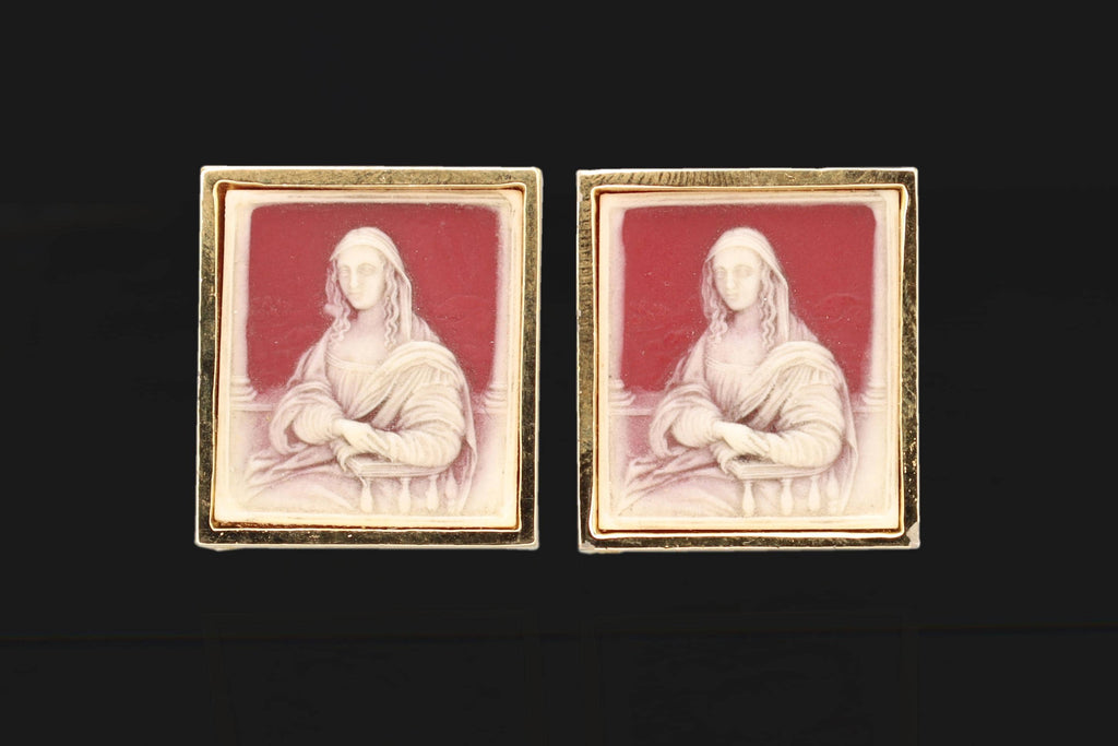 Mona Lisa, Vintage 1960s Dante Masterpieces Cuff Links, Incolay Cameo, A Paste Sur Paste, Large Cufflinks Mens Jewelry, Fashion Accessories