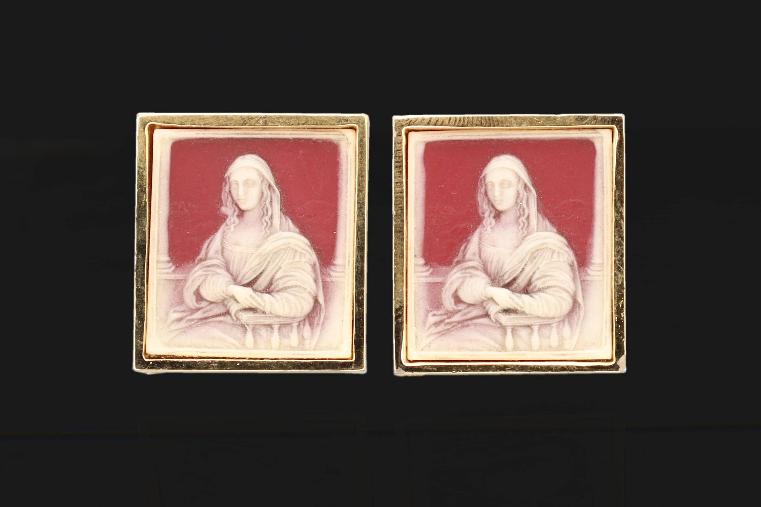 Mona Lisa, Vintage 1960s Dante Masterpieces Cuff Links, Incolay Cameo, A Paste Sur Paste, Large Cufflinks Mens Jewelry, Fashion Accessories