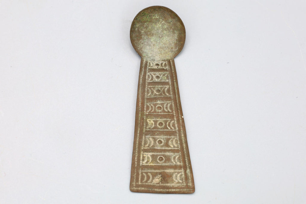 Antique Late 19th Century West African Ceremonial Spoon, Ashanti Peoples, Ghana, Hammered Brass, Victorian Era Colonial African States