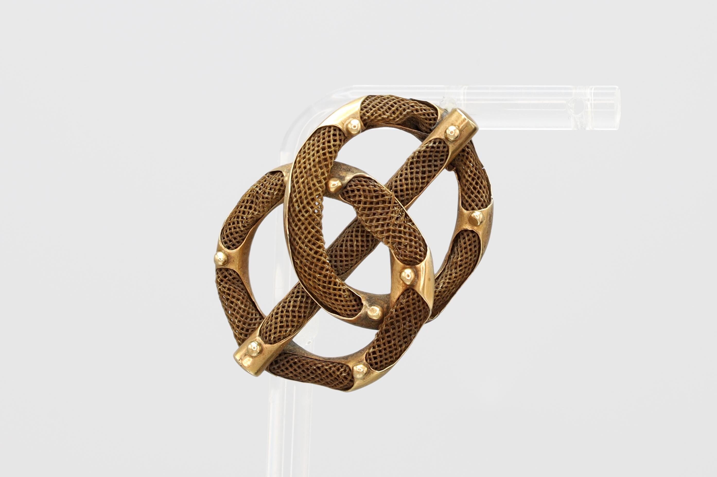 Victorian Era Jewelry, Braided Infinite Interlocking Symbol, Memento Mori Brooch Pin, Dated As Circa 1880s England UK, Fashion Accessories