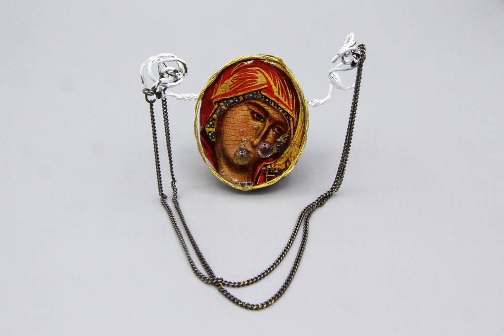 The Prophecy of Simeon, Gospel of Luke, Mixed Media Art Object, Small Sculpture Figurine, Virgin Mary, Tears and Sorrows, Punk Religious Art