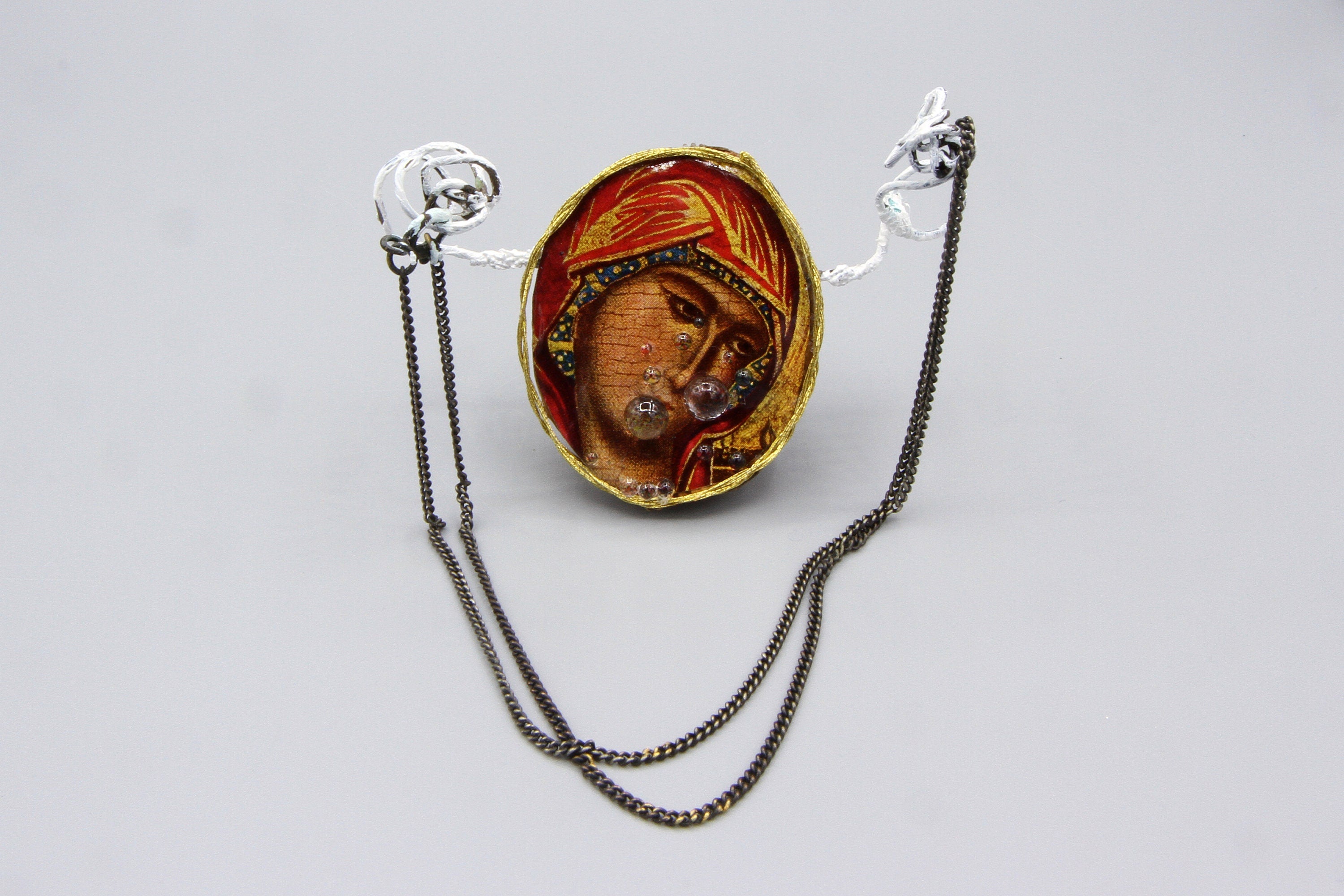 The Prophecy of Simeon, Gospel of Luke, Mixed Media Art Object, Small Sculpture Figurine, Virgin Mary, Tears and Sorrows, Punk Religious Art