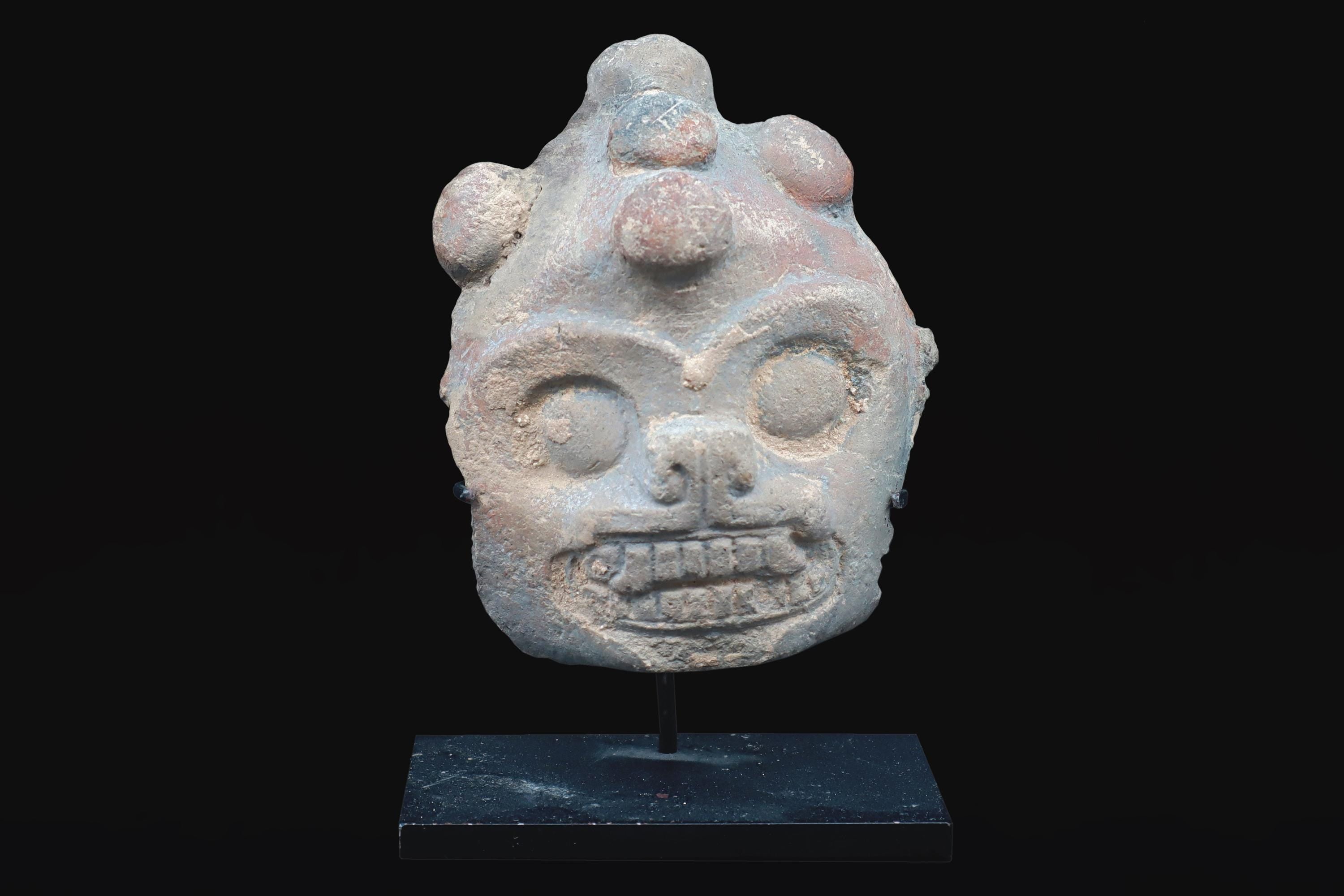 Maya Jaguar Head Applique, PreColumbian Ceramic Figurine, Mayan Ek Balam Classic Period 500 to 900 AD, Prehispanic Mexico Antiquities Art