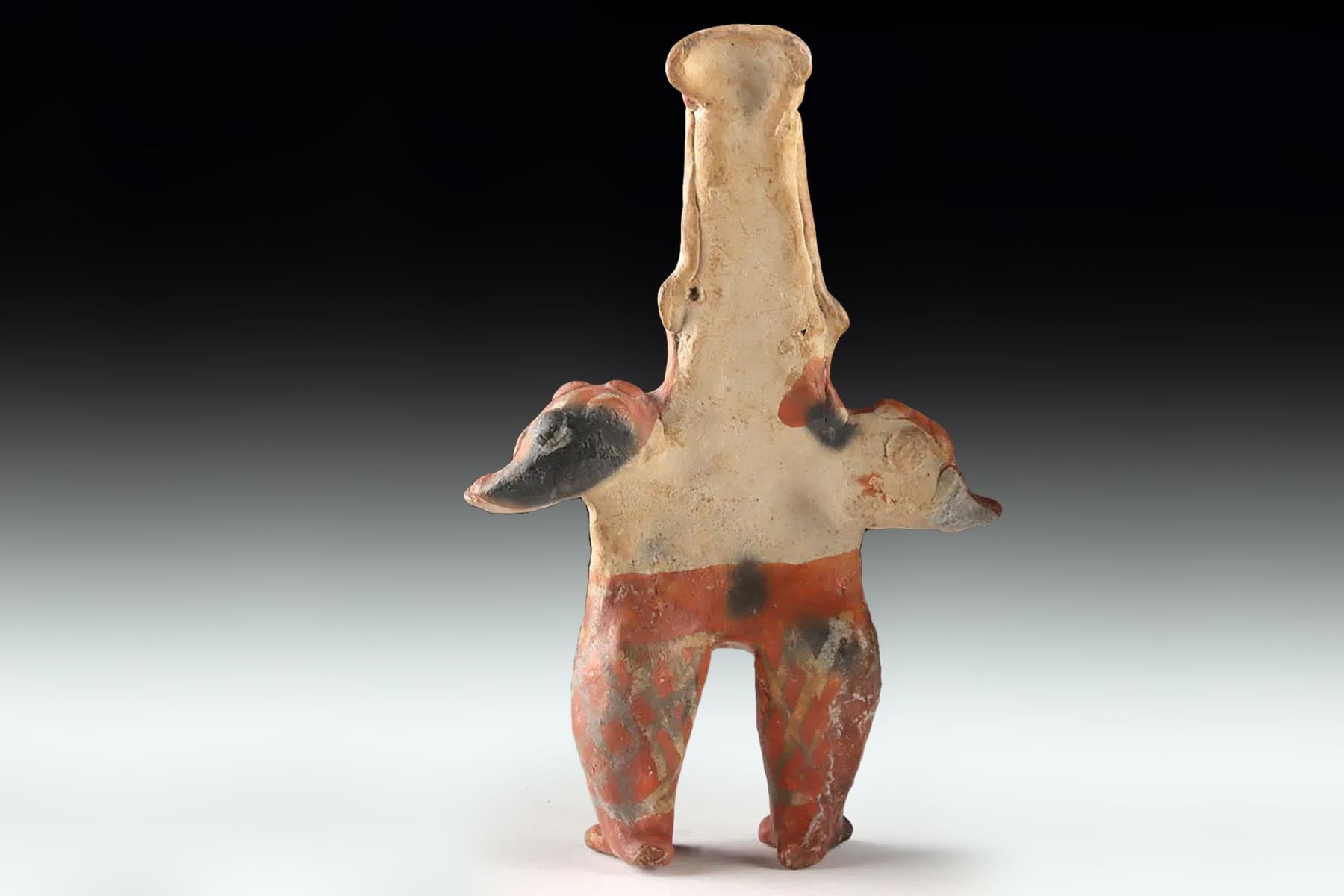 Ancient Pre Columbian Jalisco Pottery Female Standing Figure With Long Head, Dated As Between 300 BCE to 300 AD, Mexican Mesoamerica Art