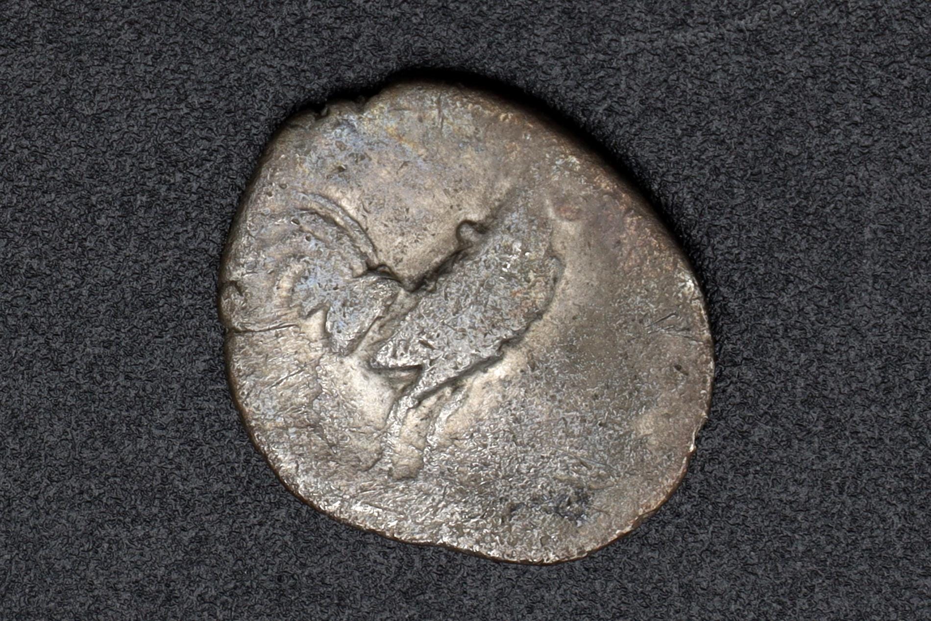 Neapolis Campania AR Coin, Ancient 300 To 275 BCE Silver Triobol With Apollo Head And Cockerel Rooster, Collectibles And Numismatics