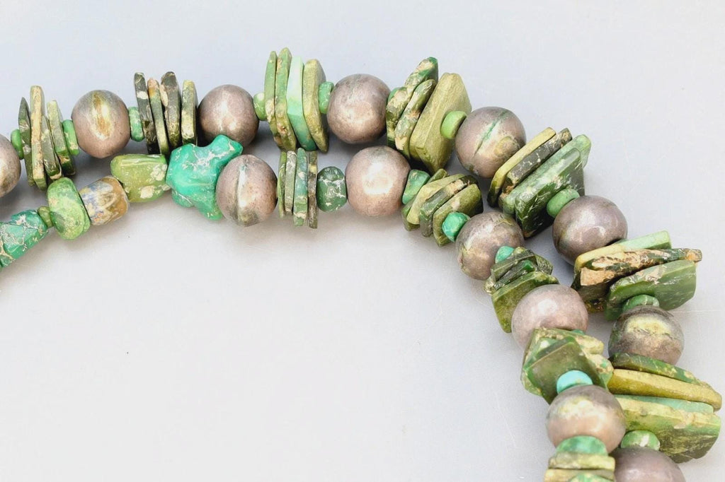 Ancient Pre-Columbian Gemstone Beads Collection, 14th Century AD Inca Aymara Beaded Necklace In Two Strands With Sterling Spacers
