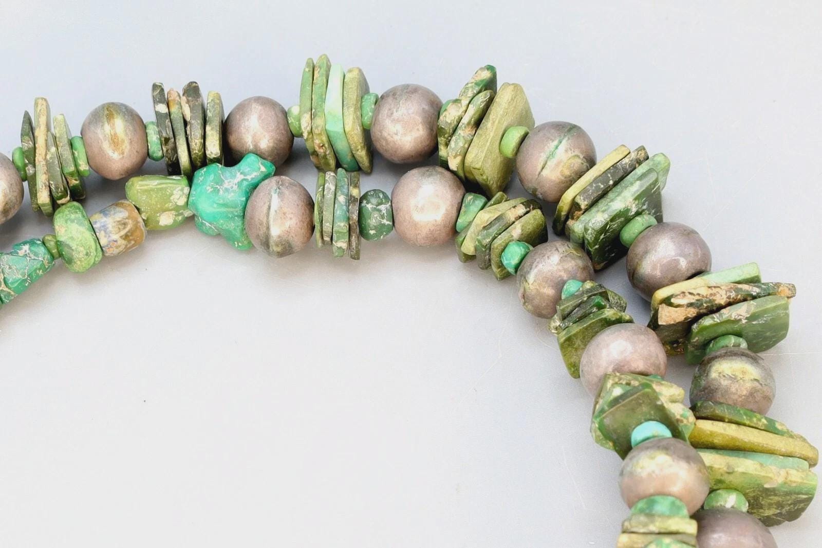 Ancient Pre-Columbian Gemstone Beads Collection, 14th Century AD Inca Aymara Beaded Necklace In Two Strands With Sterling Spacers