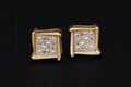 White Diamonds Grid, Small Baby Stud Earrings, Made Out With 10 Karats Yellow Gold And 32 Gemstones, Womens And Children Gold Jewelry
