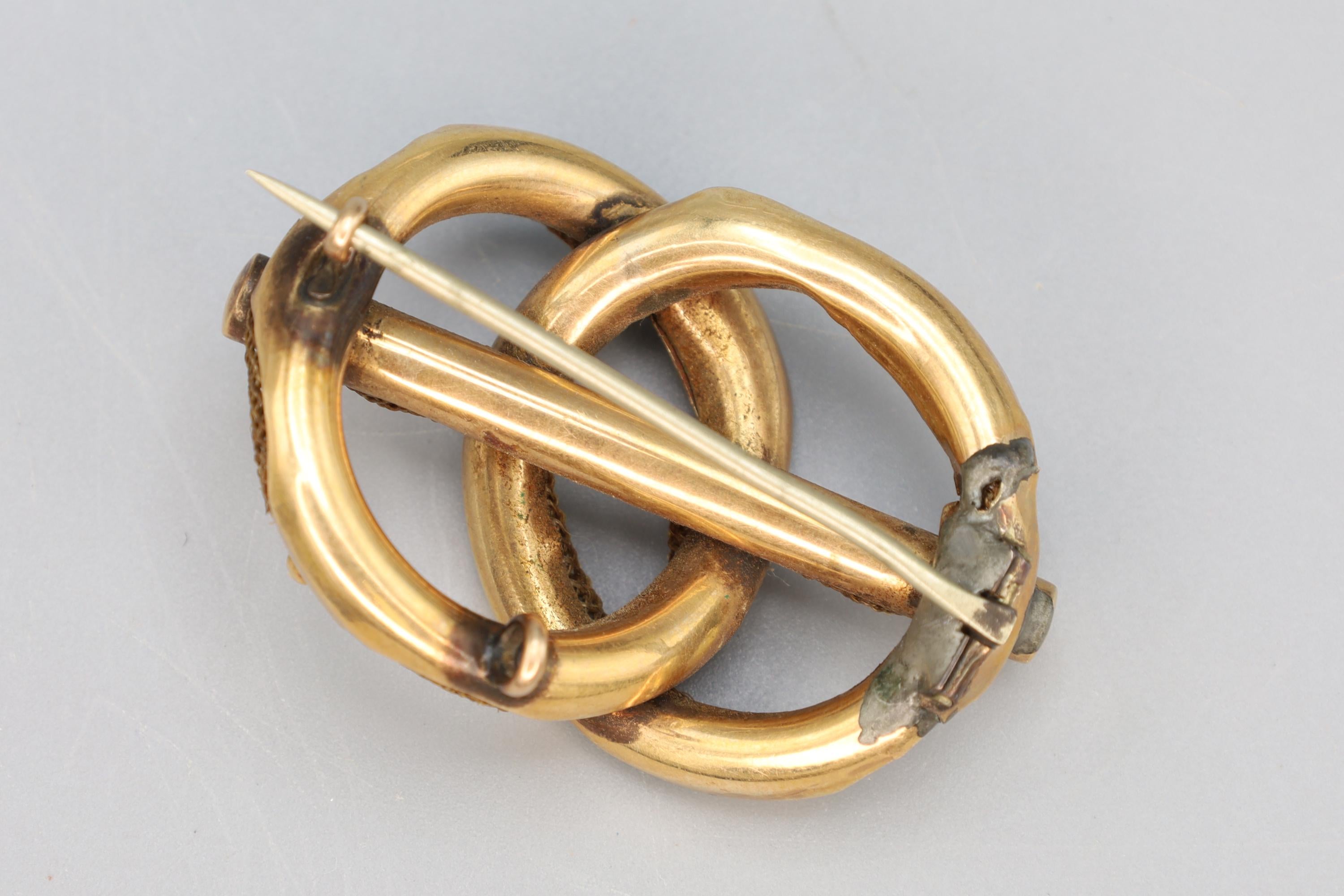 Victorian Era Jewelry, Braided Infinite Interlocking Symbol, Memento Mori Brooch Pin, Dated As Circa 1880s England UK, Fashion Accessories