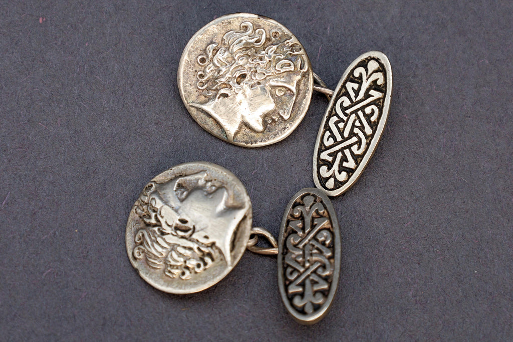 Alexander The Great Of Macedon, Greek Coin Cufflinks, Small Round Coin Cuff Links For Men, Greek 800 Silver Jewelry And Fashion Accessories