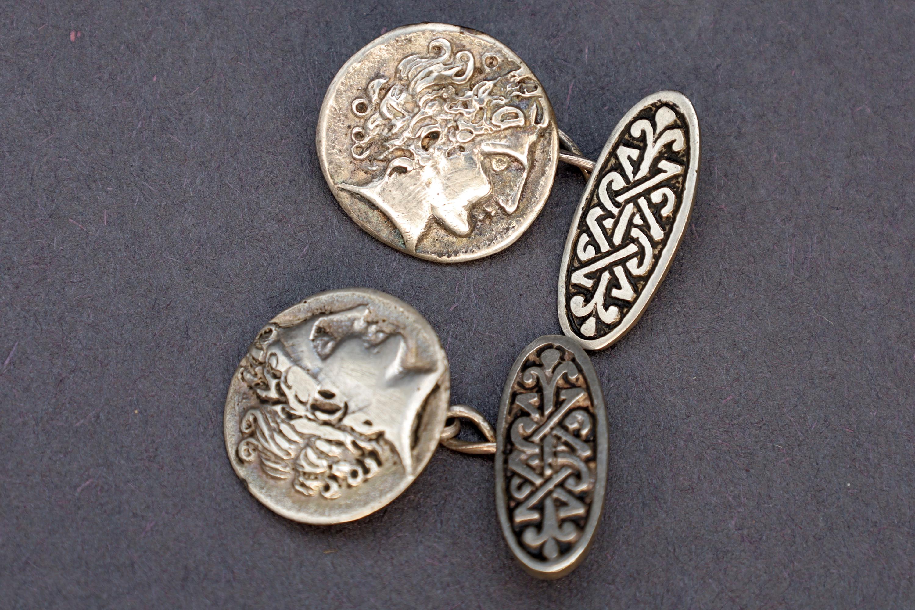 Alexander The Great Of Macedon, Greek Coin Cufflinks, Small Round Coin Cuff Links For Men, Greek 800 Silver Jewelry And Fashion Accessories