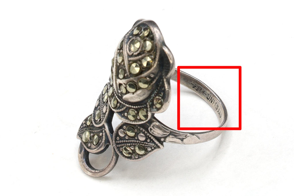 Uncas Jewelry, Sterling Silver And Marcasite Rose Ring Size 6 With Jeweler Hallmarks, Art Deco Flower Fashion Accessories, Retro Americana