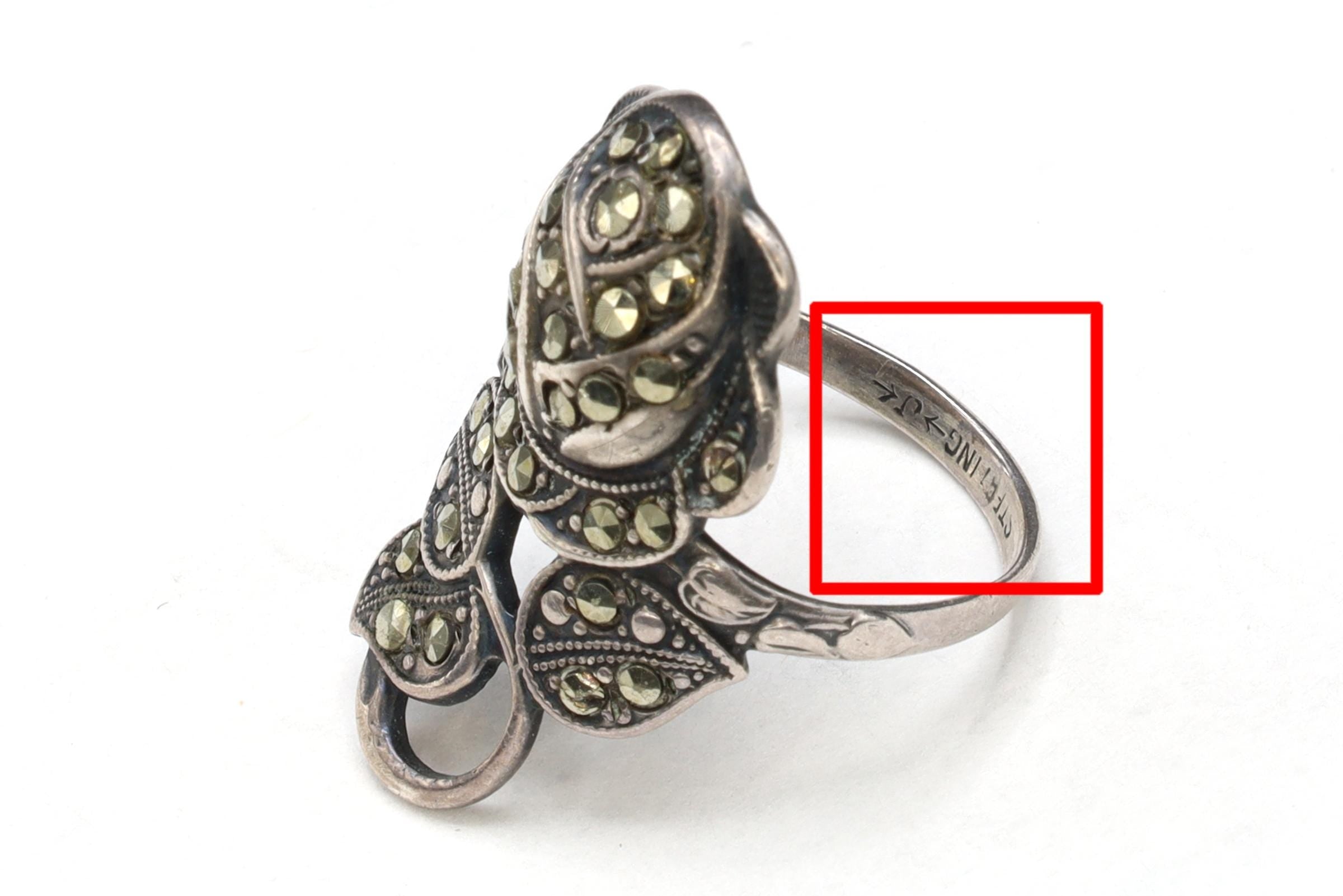 Uncas Jewelry, Sterling Silver And Marcasite Rose Ring Size 6 With Jeweler Hallmarks, Art Deco Flower Fashion Accessories, Retro Americana