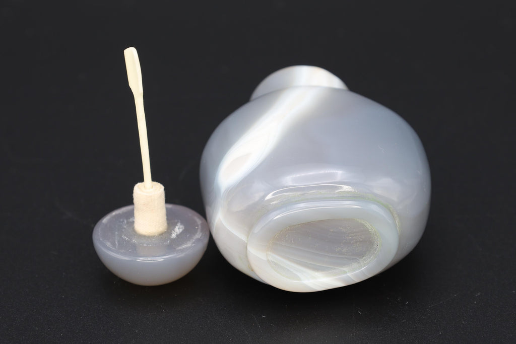Vintage Early 20th Century Snuff Bottle, Hand Carved Banded Agate Stone, Small Perfume Bottle. Asian Oriental Arts Tobacciana Collectibles