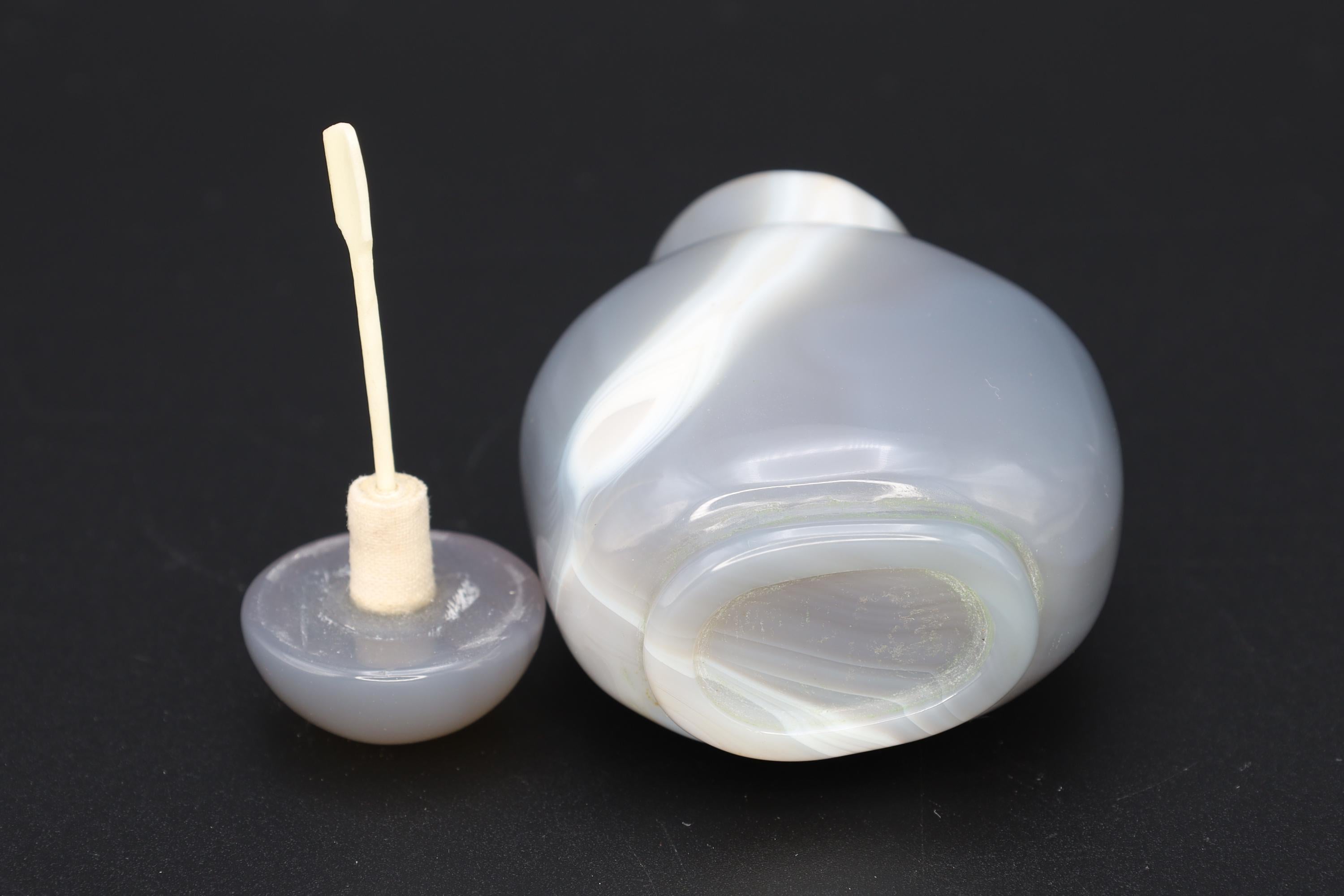Vintage Early 20th Century Snuff Bottle, Hand Carved Banded Agate Stone, Small Perfume Bottle. Asian Oriental Arts Tobacciana Collectibles