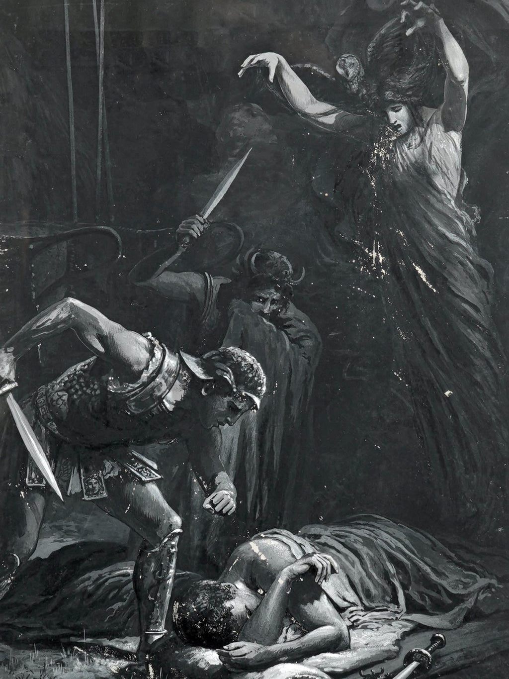 The Death Of Julius Caesar. Attributed To Lancelot Speed, British Artist, Circa 1900s Mixed Media Ink And Gouache And Wash Painting. Framed