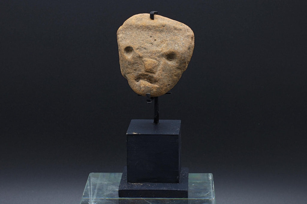 Ancient Huastec Head Figure, Circa 300 AD Panuco River Area Style, Veracruz Pre-Columbian Ceramic Idol Figure On Stand, PreHispanic Mexico