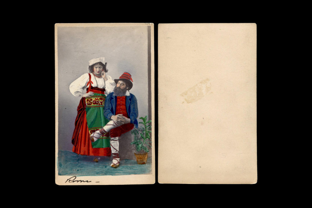 Abruzzo Italy 1870s, Hand Colored Carte De Visite With A Couple In Folk Clothes And Hair Styles, Collectibles And Memorabilia