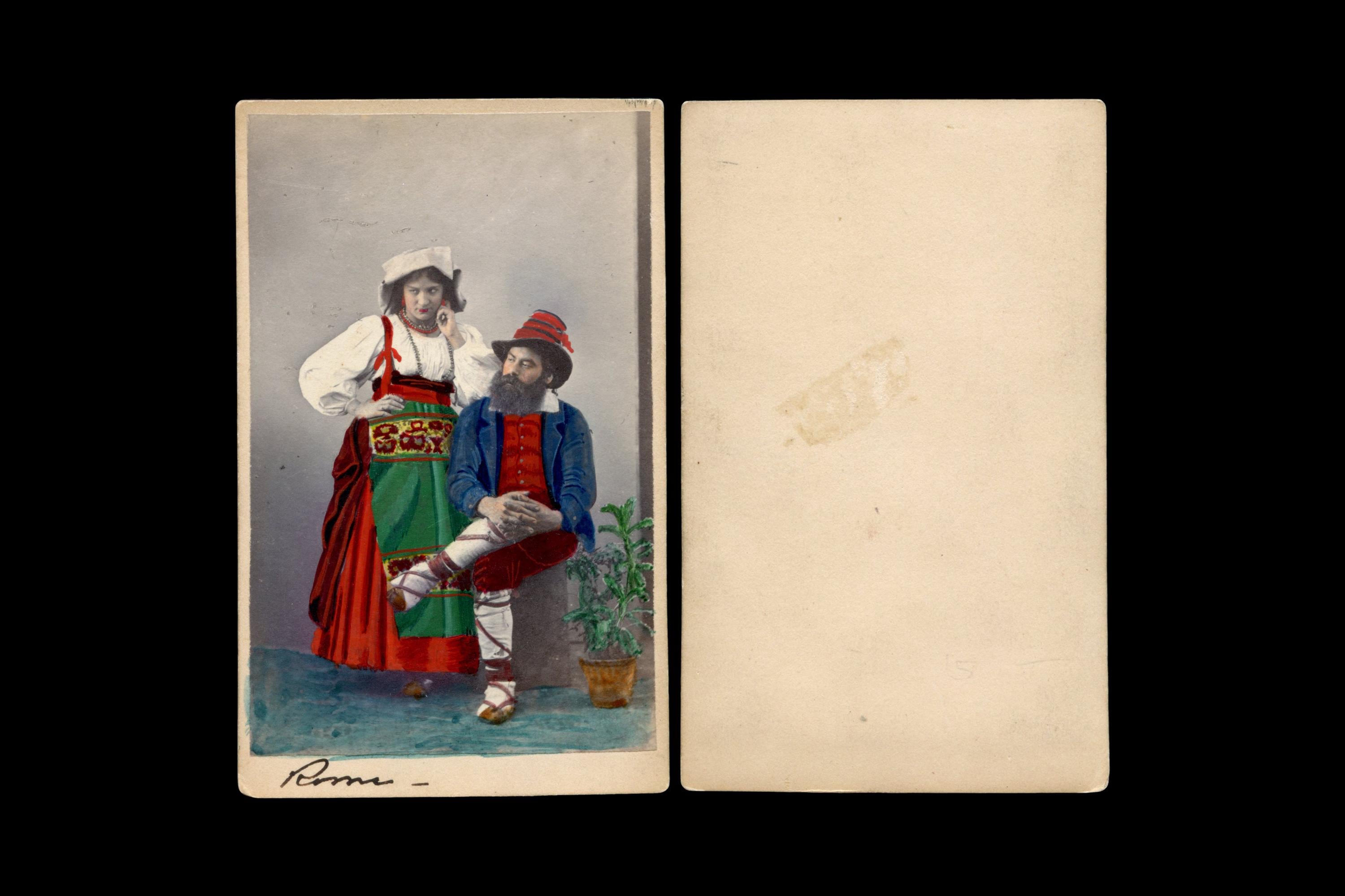 Abruzzo Italy 1870s, Hand Colored Carte De Visite With A Couple In Folk Clothes And Hair Styles, Collectibles And Memorabilia