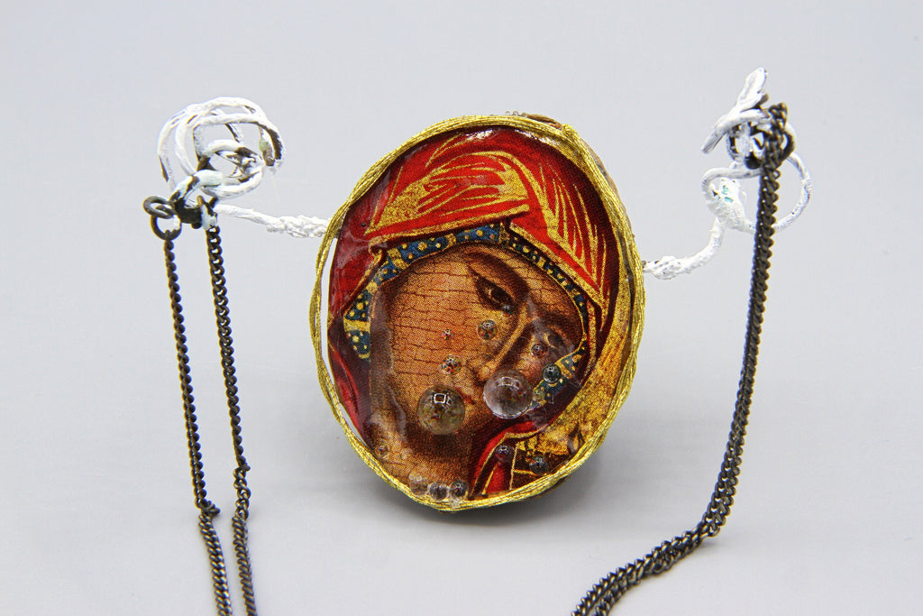 The Prophecy of Simeon, Gospel of Luke, Mixed Media Art Object, Small Sculpture Figurine, Virgin Mary, Tears and Sorrows, Punk Religious Art
