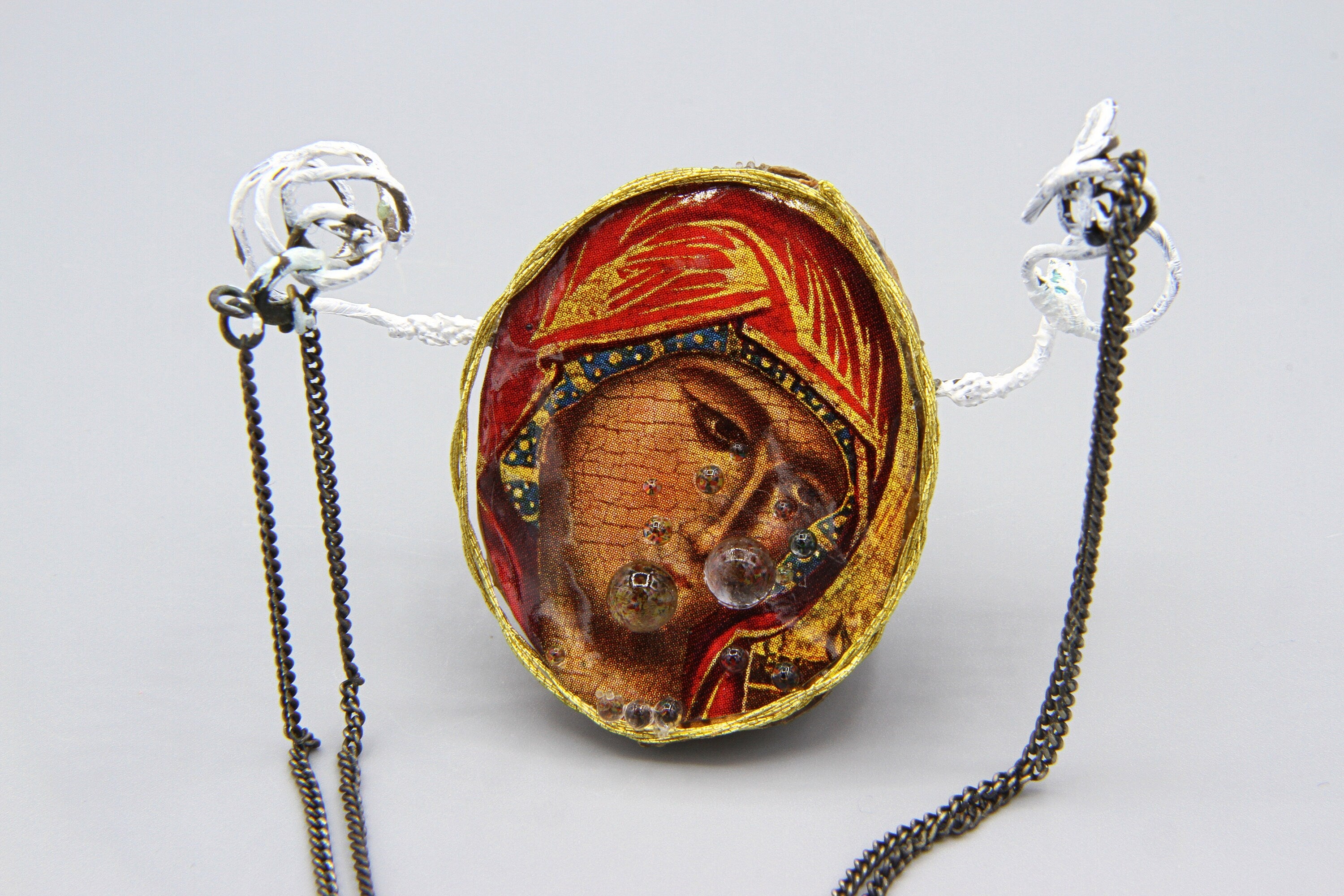 The Prophecy of Simeon, Gospel of Luke, Mixed Media Art Object, Small Sculpture Figurine, Virgin Mary, Tears and Sorrows, Punk Religious Art