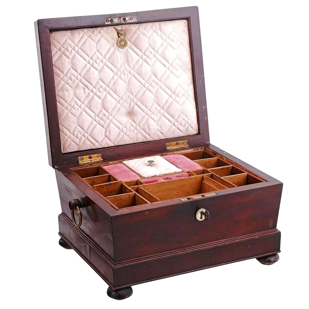 Antique 19th Century Legged And Lidded Wooden Jewelry Chest Box, France, Furniture Accessories, European Small Storage