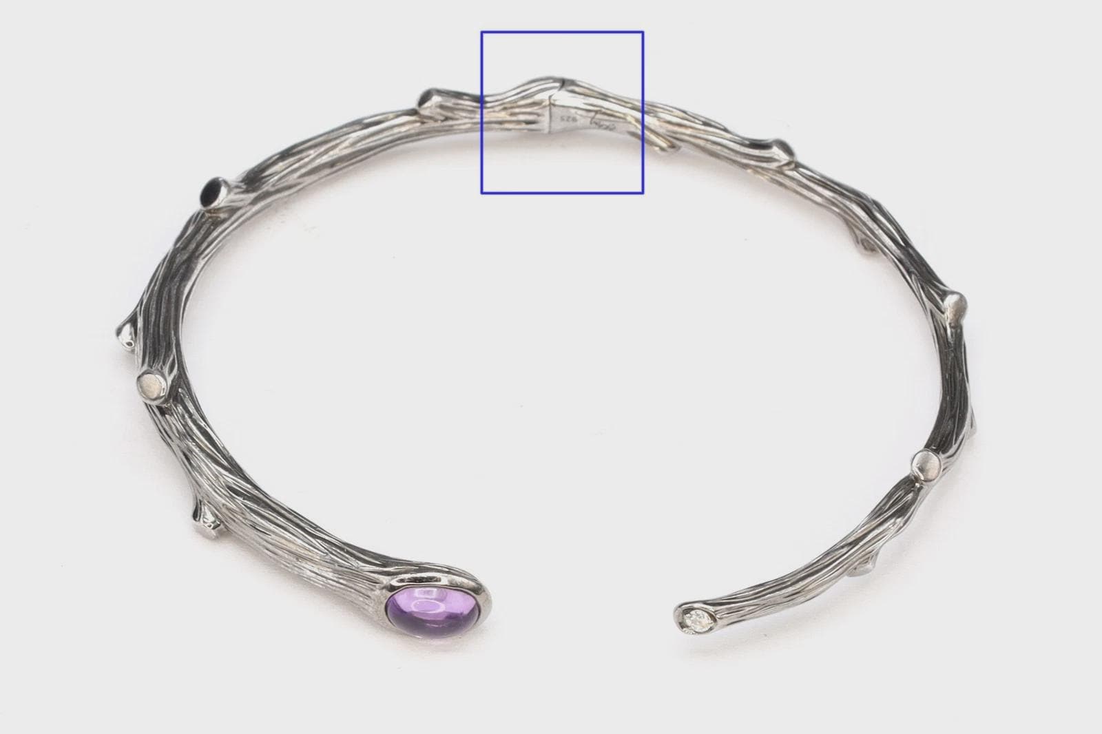 Vintage Michael Aram Cuff Bracelet, The Enchanted Forest Collection, 925 Sterling Silver With Purple Amethyst And Clear Diamond