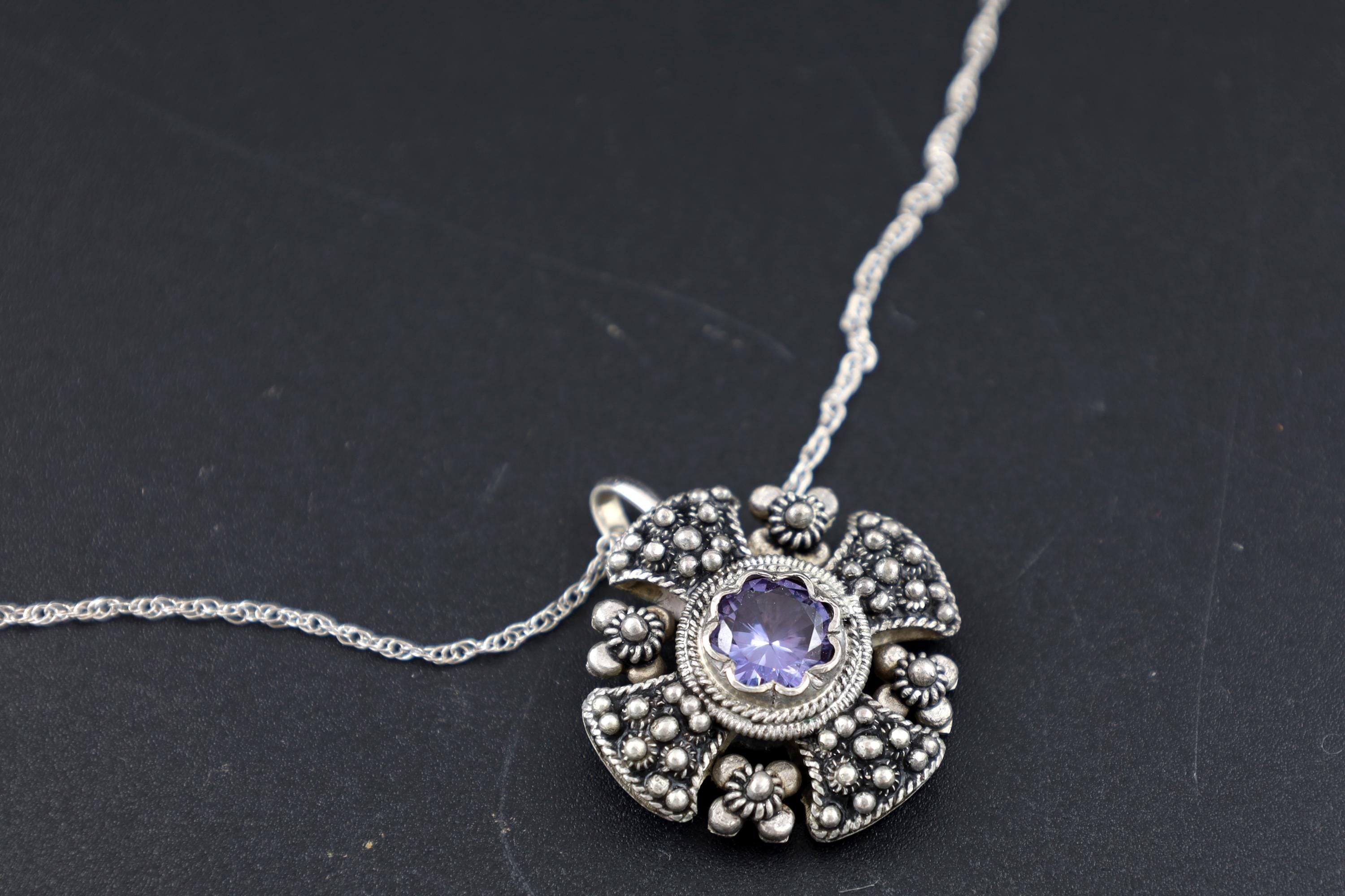Jerusalem Cross Pendant Necklace, Crusaders Maltese Cross, 835 Silver Jewelry, Holy Land, Israel, Palestine, Vintage 1950s Accessories