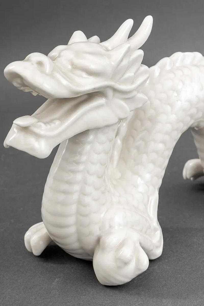 Japanese White Glazed Porcelain Dragon Figure, Small Sculptures Of Chinese Zodiac Sky Serpents Loong, Asian Mythology, Blanc De Chine