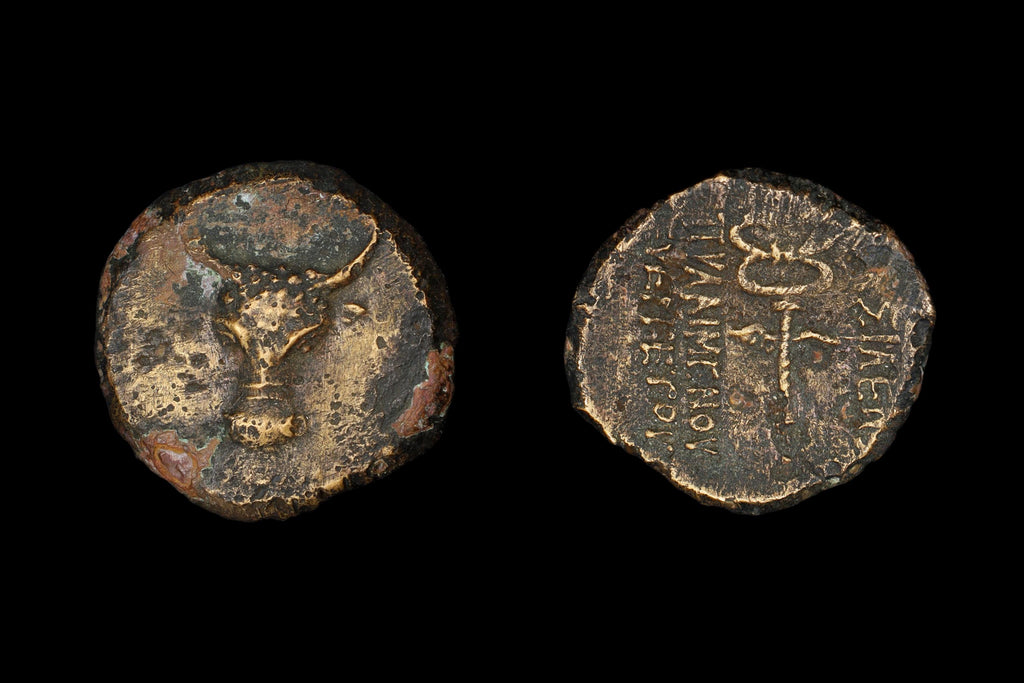 Kings of Paphlagonia, Pylaemenes III Euergetes, Drachm Bronze Coin, Caduceus Of Hermes And Bull Head, Ancient Collectibles And Numismatics