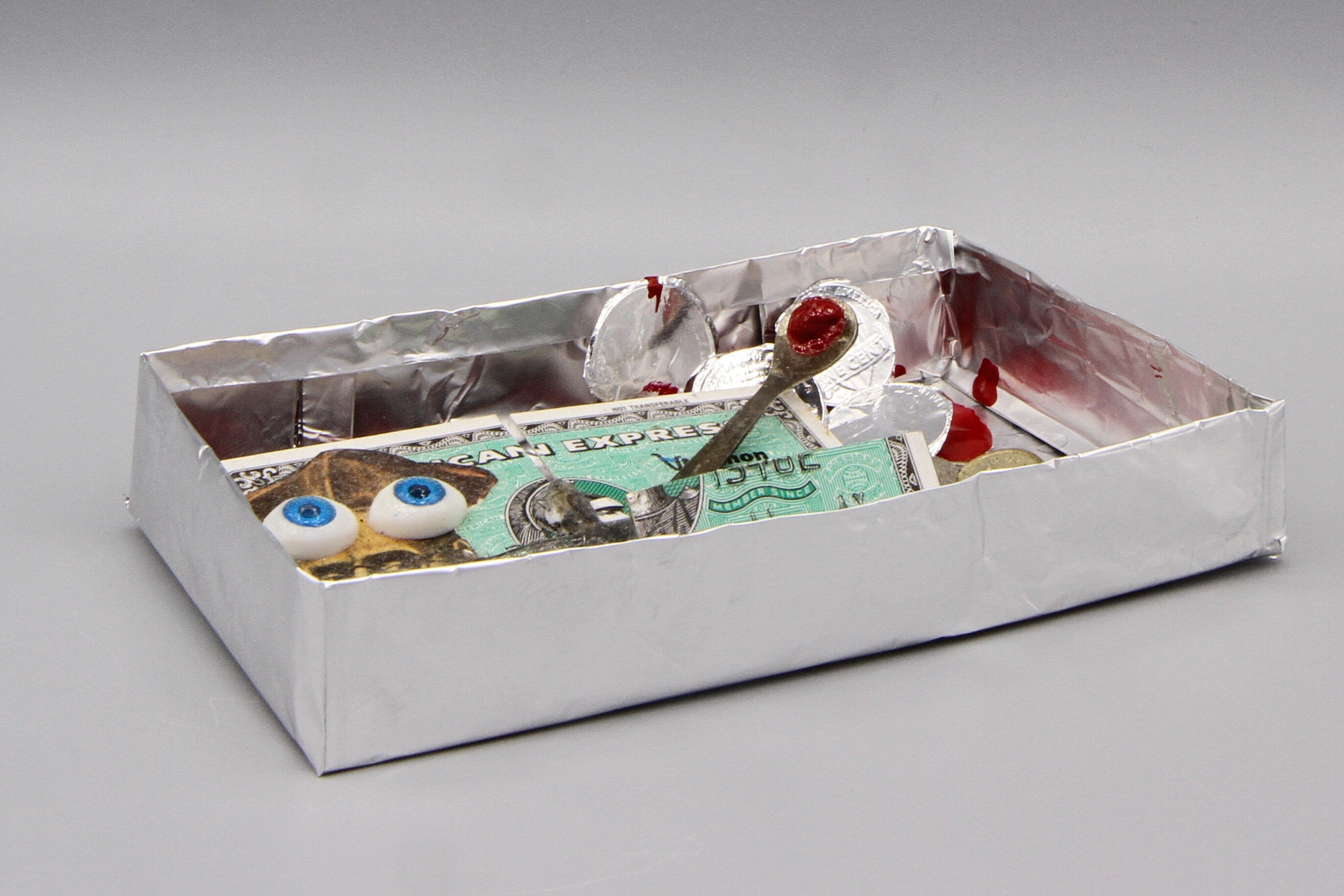 The Hidden Crimes of Mister Archbishop, Diorama Box FIgurine, Mixed Media Art Object, Punk Religious Art, Recycled Trash, Money Silver Coins