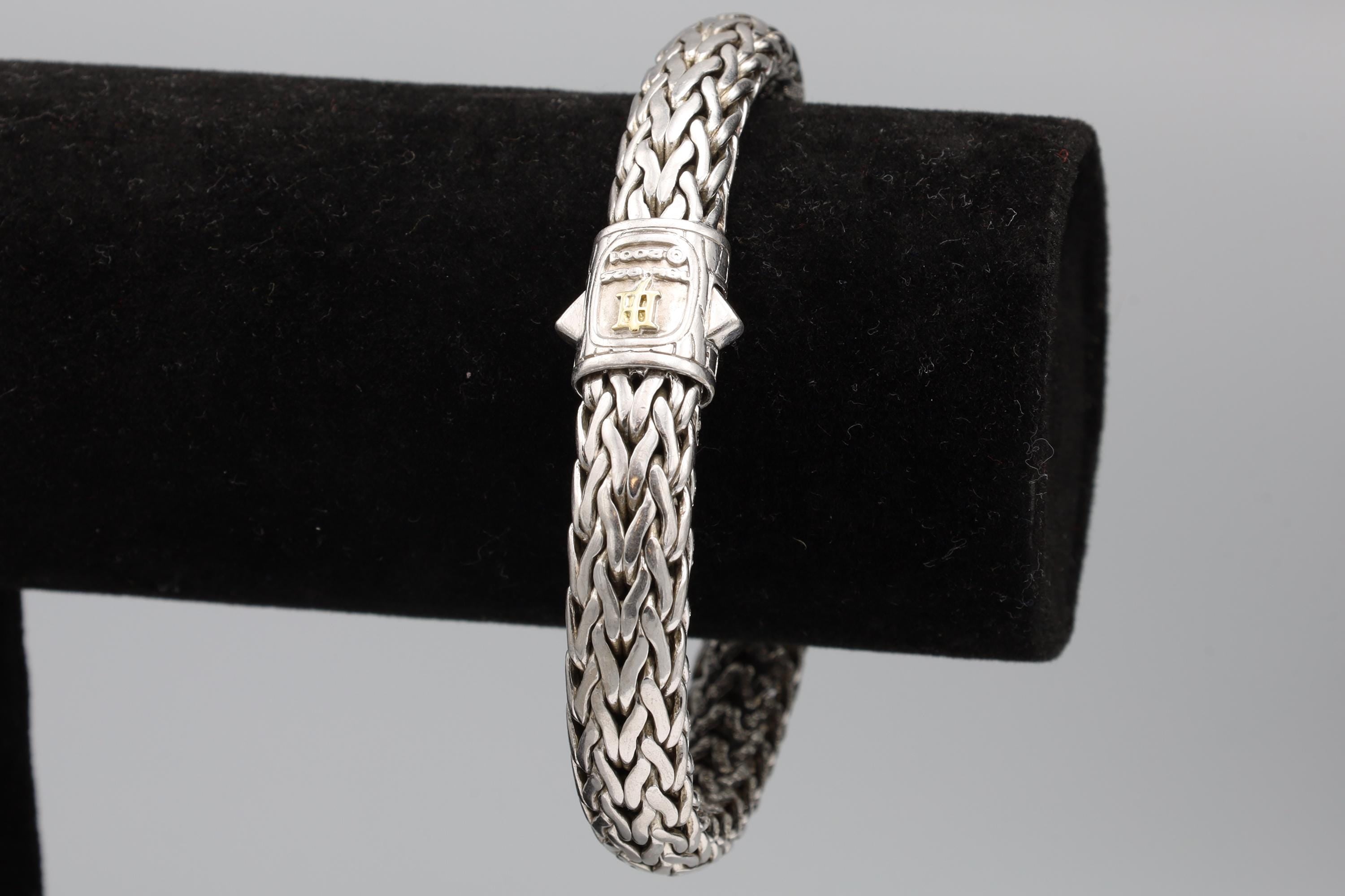 Extra Long, XL Braided Chain Bracelet For Men, 925 Sterling Silver And Pave Clear Diamonds, Vintage Jewelry Tested