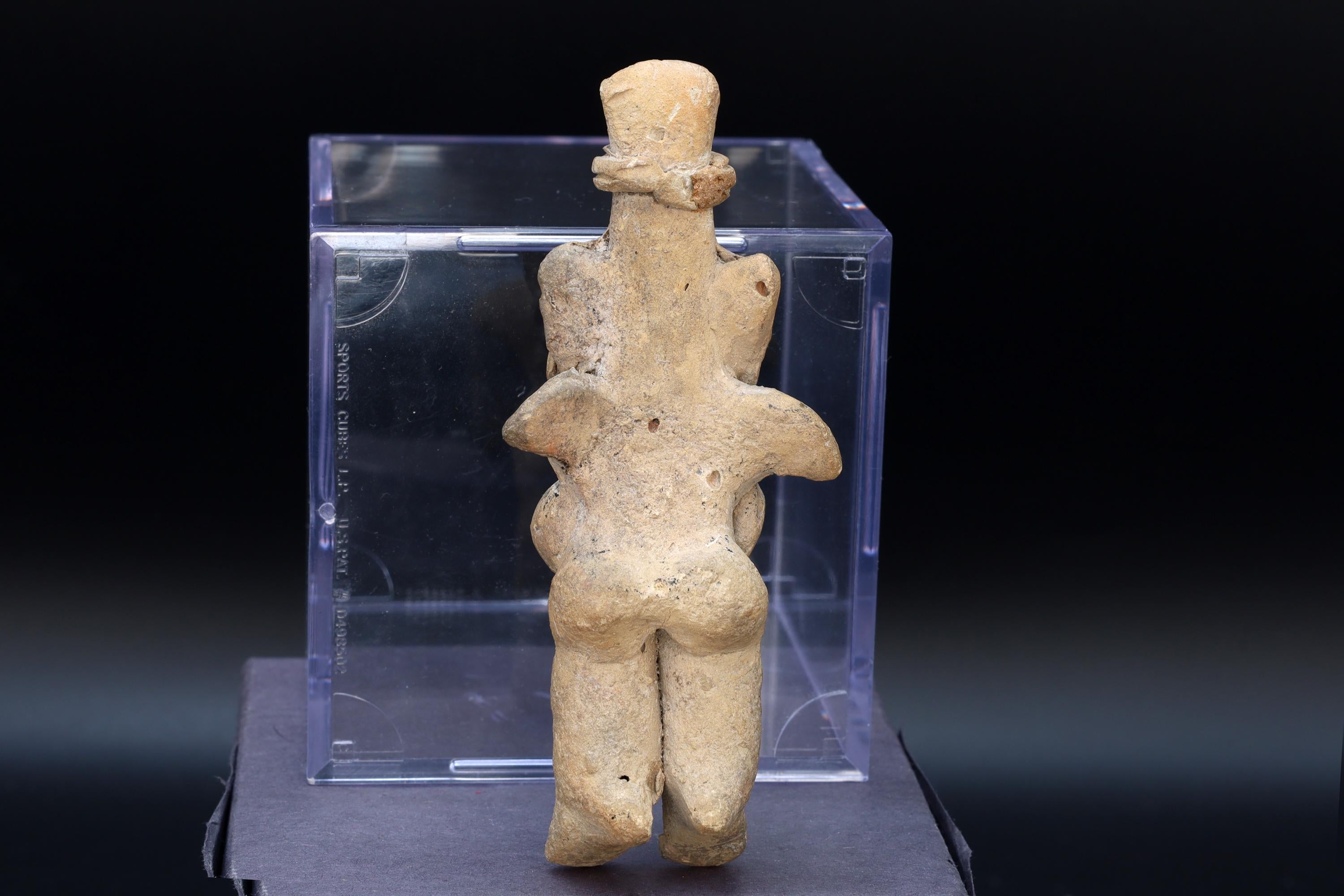 Ancient Pre Columbian Jalisco Pottery Female Standing Figure With Long Head, Dated As Between 300 BCE to 300 AD, Mexican Mesoamerica Art