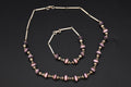 Purple Cats Eye Glass Necklace And Bracelet, 925 Sterling Silver And Round Cap End Capsule Link, Modernist Jewelry Set