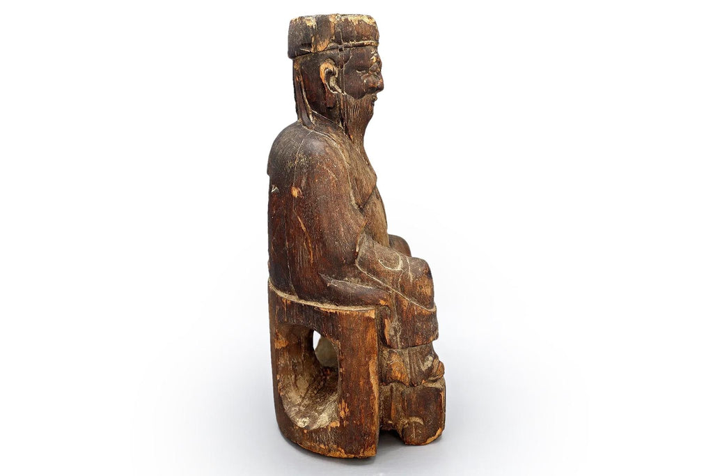 Antique 19th Century Chinese Qing Dynasty Confucian Scholar, A Carved Wood Temple Sculpture Art, Asian Folk Religions, Buddhism Decor
