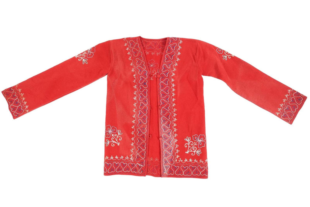 Traditional Central Asia Jacket, Red And Embroidered Floral Details, Baluchi Or Kerman, Early 20th Century Ethnic Clothes