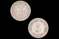 1893 Coinage Of A 5 Pfennigs Coin Under Kaiser Wilhelm II, Berlin Type 2 With Small Shield, Copper Nickel Medal Alignment, Currency Mark