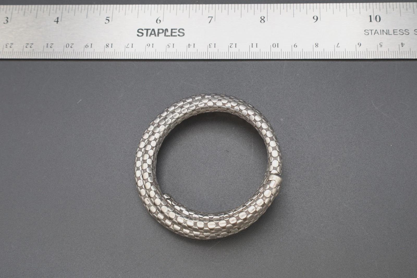 Cleopatra Snake Cuff By Fashion Designer John Hardy, 925 Silver Coiled Polka Dot Cable Bracelet, Vintage Retired Model