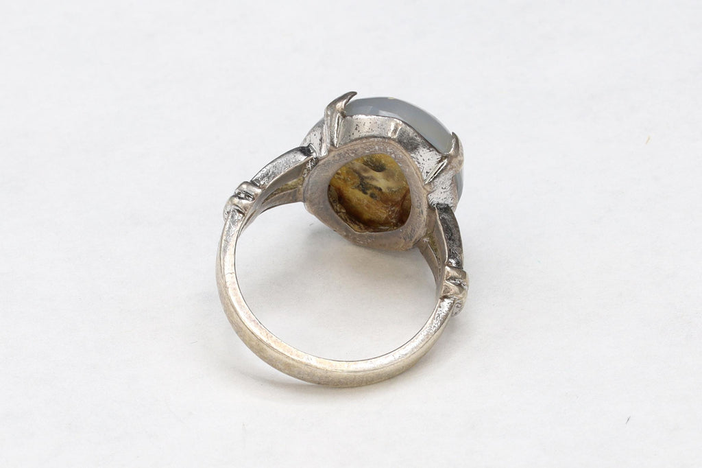 Clark and Coombs Jewelry, Sterling Silver And Moss Agate Ring Size 4 With Jeweler Hallmarks, Art Deco Fashion Accessories, Retro Americana