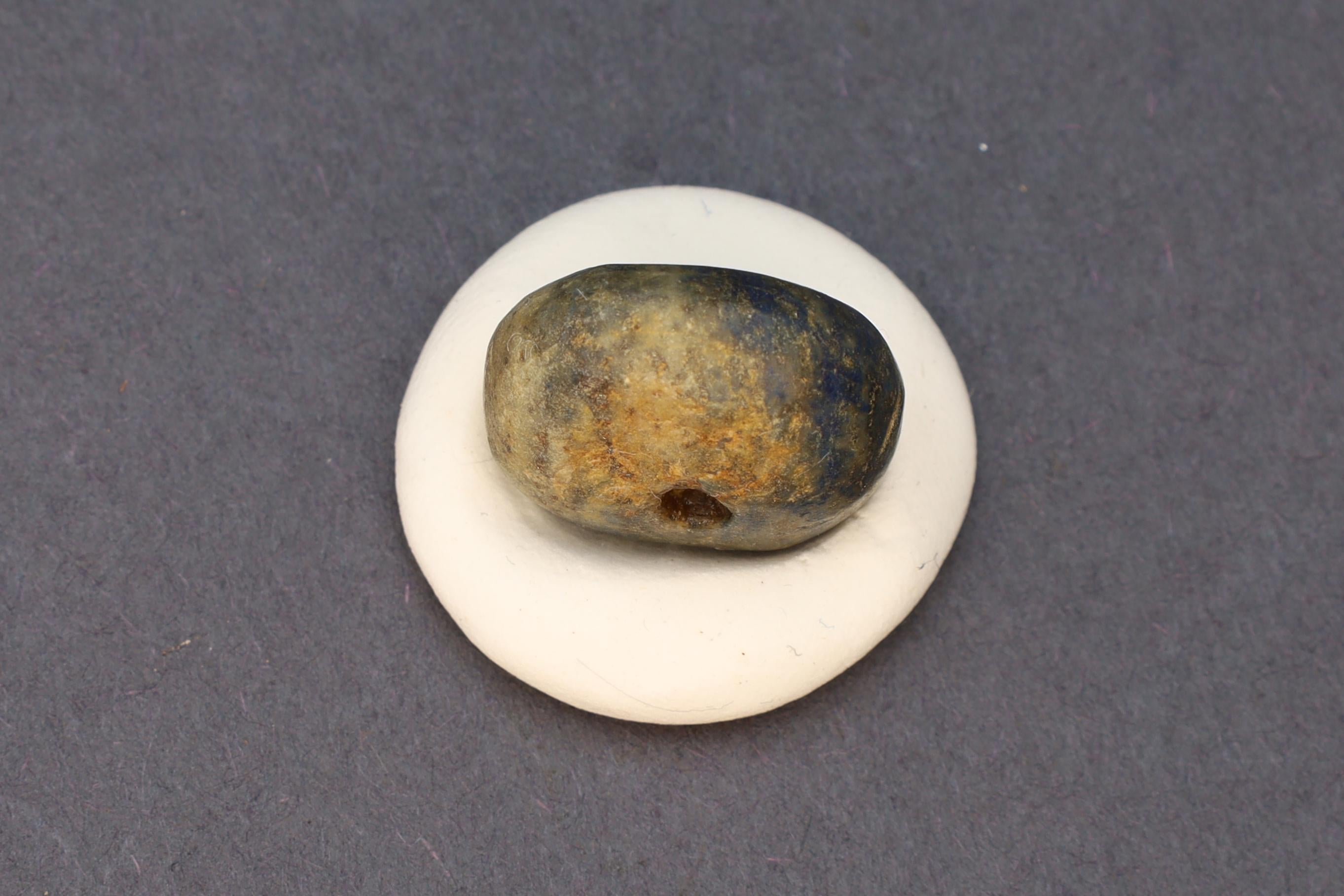 Ancient Elam Civilization, Carved Lapis lazuli Seal Stamp With Ram Sheep Animal, Pendant Bead, Circa 2nd Millenium BCE, Antiquities Art