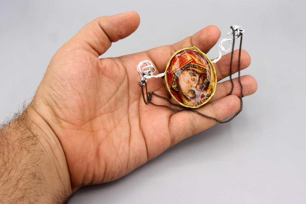 The Prophecy of Simeon, Gospel of Luke, Mixed Media Art Object, Small Sculpture Figurine, Virgin Mary, Tears and Sorrows, Punk Religious Art