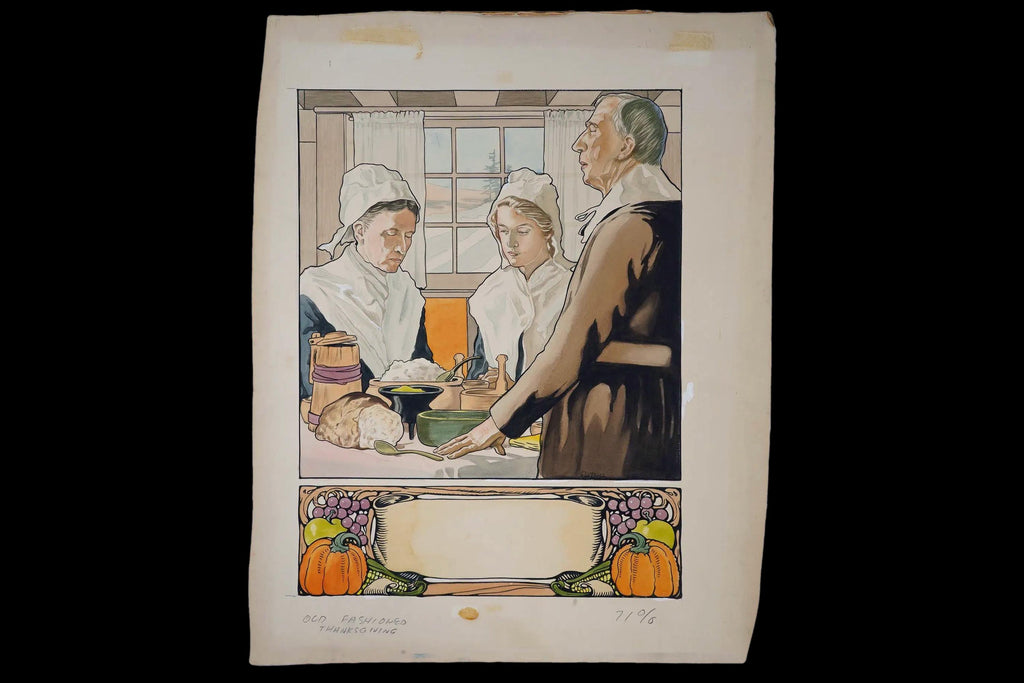 Old Fashioned Thanksgiving, Hand Painted Illustration For November 24, 1904 The Youth's Companion Weekly Magazine, A Re Do From 1950s