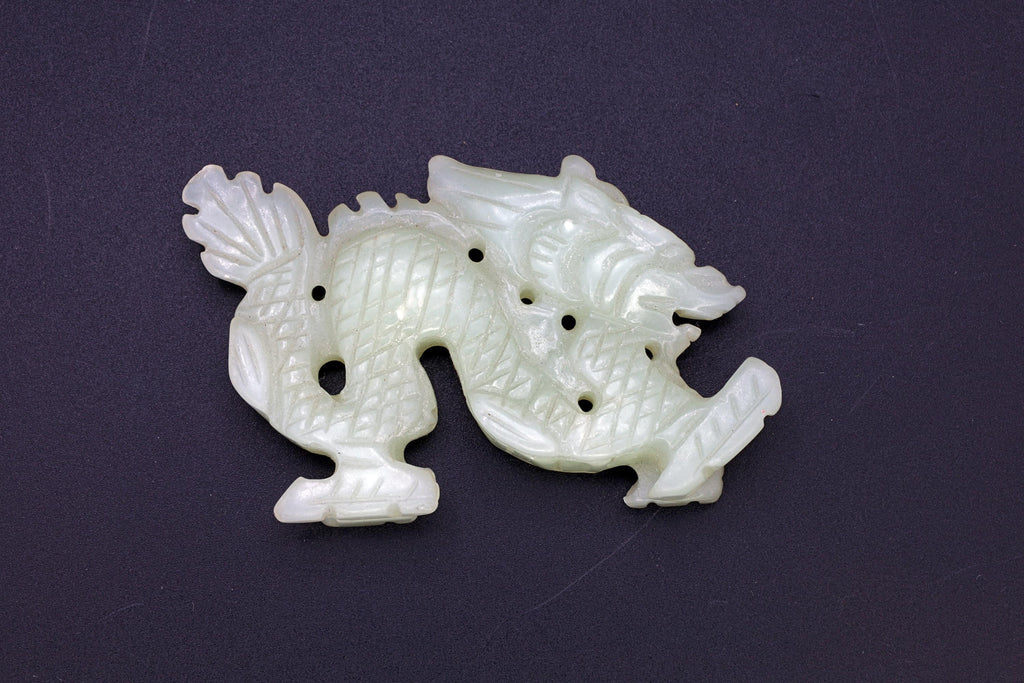 Chinese Dragon Figure Amulet, Carved Stone Mythological Animals, Two Sided Amulet With Celestial Dragon, Feng Shui, Oriental Asian Decor