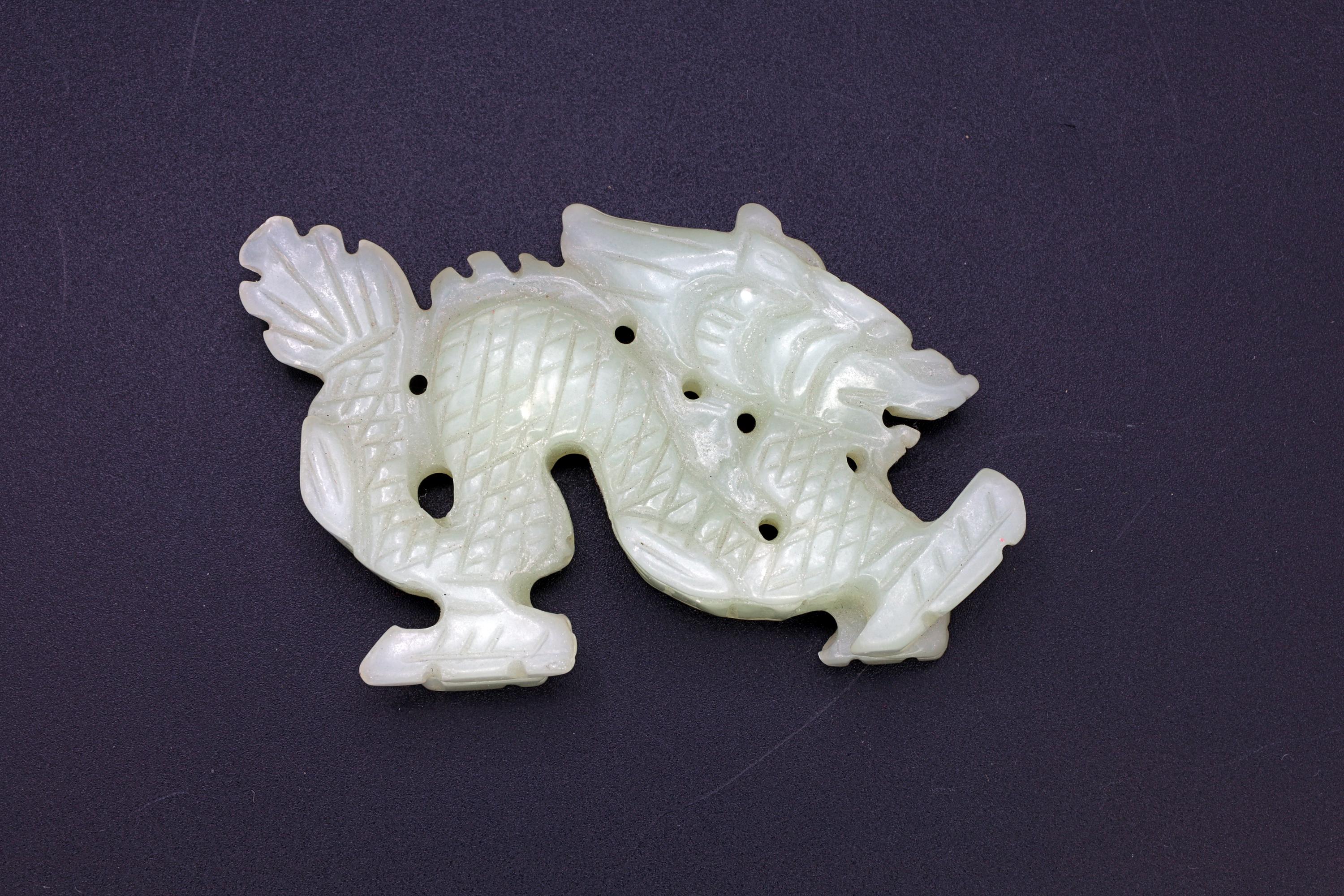 Chinese Dragon Figure Amulet, Carved Stone Mythological Animals, Two Sided Amulet With Celestial Dragon, Feng Shui, Oriental Asian Decor