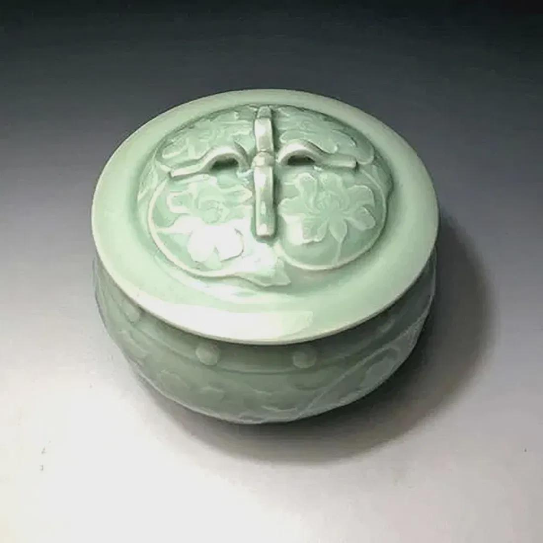 Antique Mid 20th Century Chinese Celadon Mizusashi Water Container For Tea Ceremony, Zhong Guo Longquan, East Asia Pottery Art