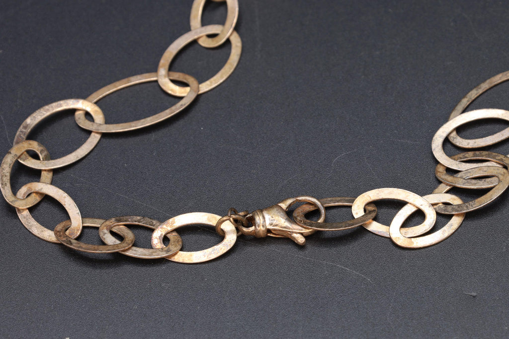 Rare Milor Italy Jewelry, A 950 Sterling Silver Flat Link Chain, XL Large 33 inches Length, Retro Vintage 1990s Fashion Accessories
